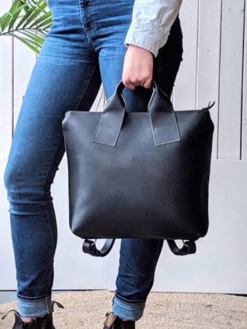 Black Leather Convertible -Backpack by AWL Snap